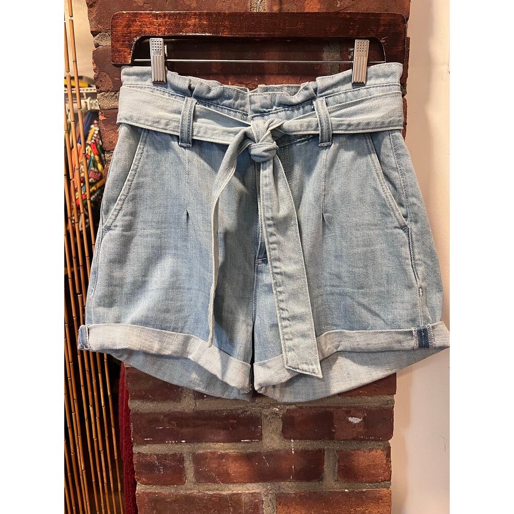 Express Extreme High Rise Paperbag Waist Belted Denim  Shorts Light Wash size 0 - Picture 3 of 6